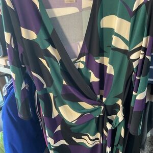 ANNE KLIEN  Elegant green and purple Wrap Dress